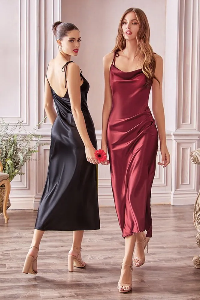 Mauve Slim Fit Satin Midi Dress