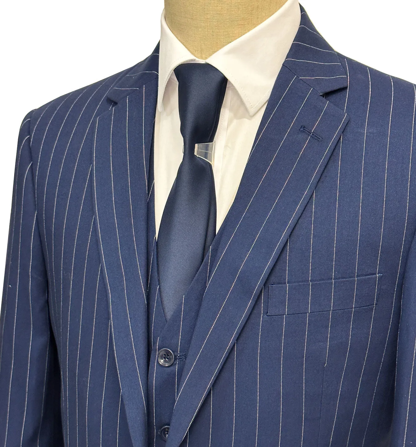 Mazari Vested Modern Fit Pinstripe Suit - Paris Navy 7000