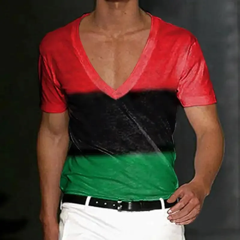Men's Slim Fit V-neck Printed Short-sleeved T-shirt 54380967YM