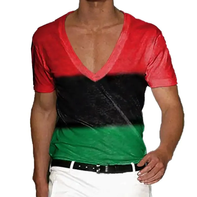 Men's Slim Fit V-neck Printed Short-sleeved T-shirt 54380967YM
