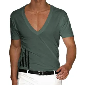 Men's Slim Fit V-neck Printed Short-sleeved T-shirt 54380967YM