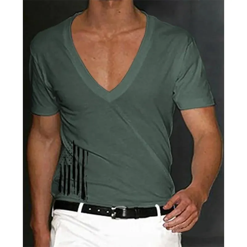 Men's Slim Fit V-neck Printed Short-sleeved T-shirt 54380967YM