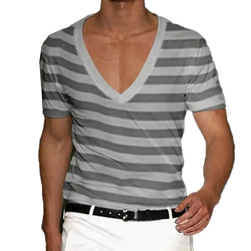 Men's Slim Fit V-neck Printed Short-sleeved T-shirt 54380967YM