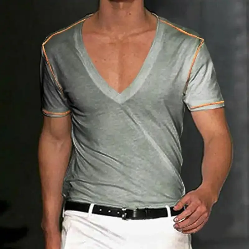 Men's Slim Fit V-neck Printed Short-sleeved T-shirt 54380967YM