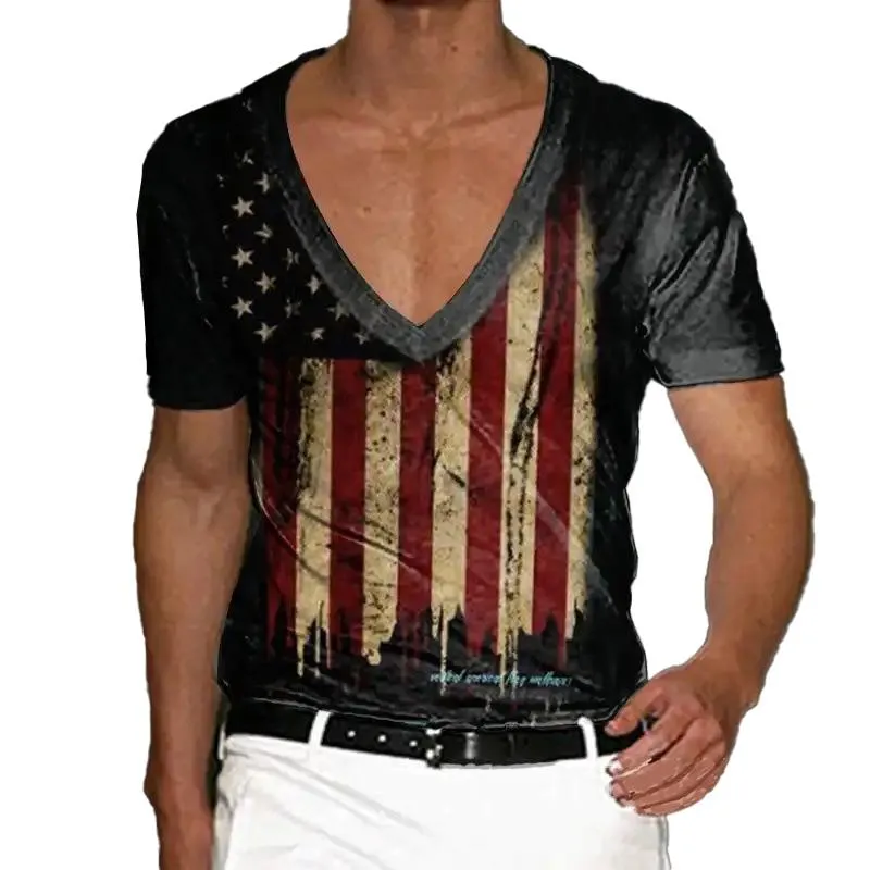 Men's Slim Fit V-neck Printed Short-sleeved T-shirt 54380967YM