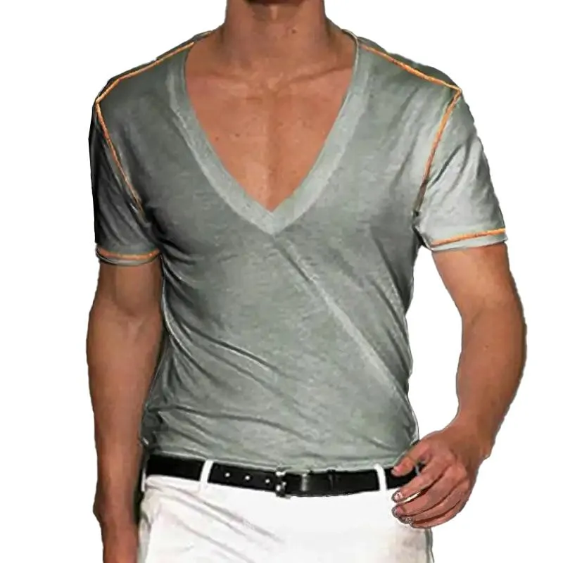 Men's Slim Fit V-neck Printed Short-sleeved T-shirt 54380967YM