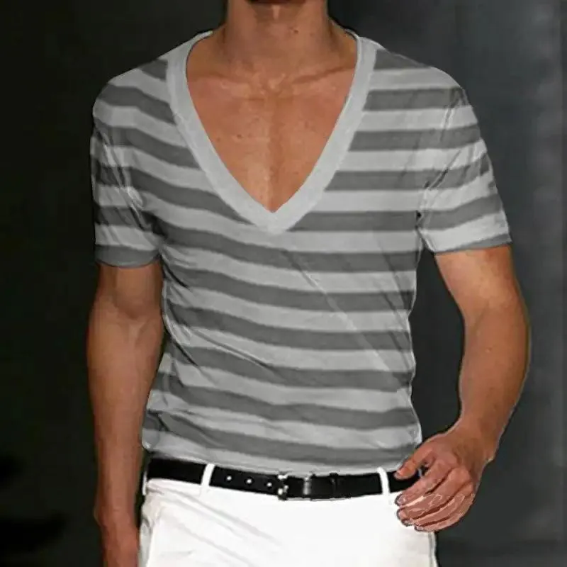 Men's Slim Fit V-neck Printed Short-sleeved T-shirt 54380967YM
