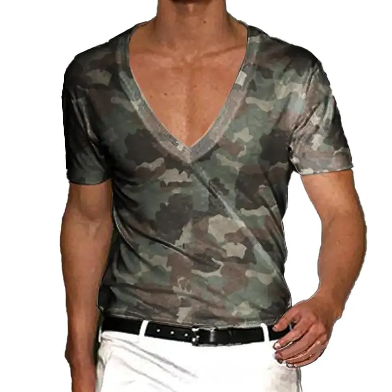 Men's Slim Fit V-neck Printed Short-sleeved T-shirt 54380967YM