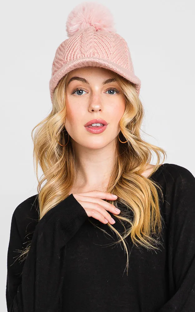 MH0143 KNIT CABLE CAP WITH POM POM HATS