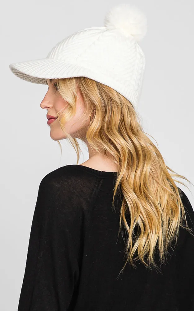 MH0143 KNIT CABLE CAP WITH POM POM HATS