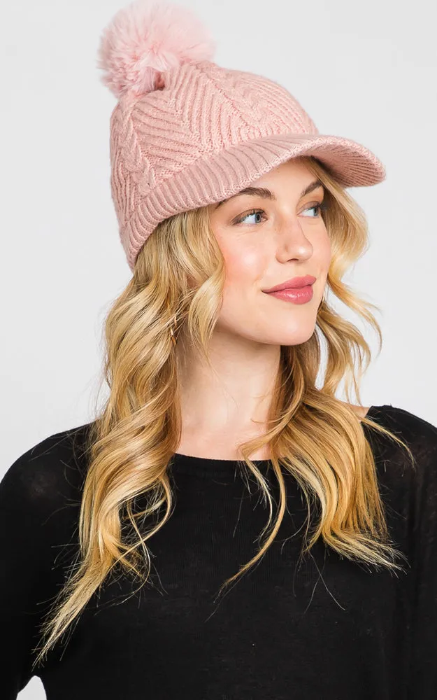 MH0143 KNIT CABLE CAP WITH POM POM HATS