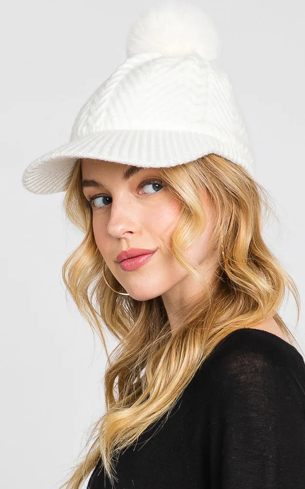 MH0143 KNIT CABLE CAP WITH POM POM HATS
