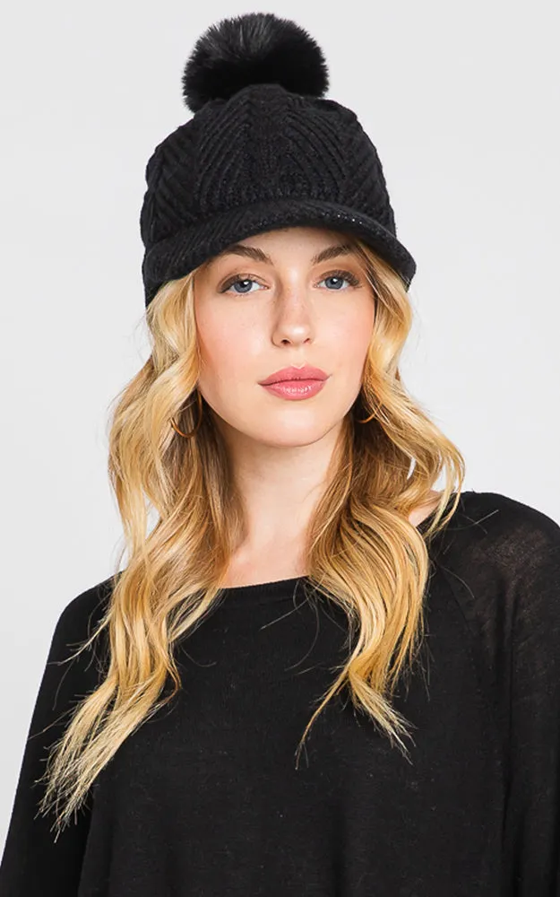 MH0143 KNIT CABLE CAP WITH POM POM HATS