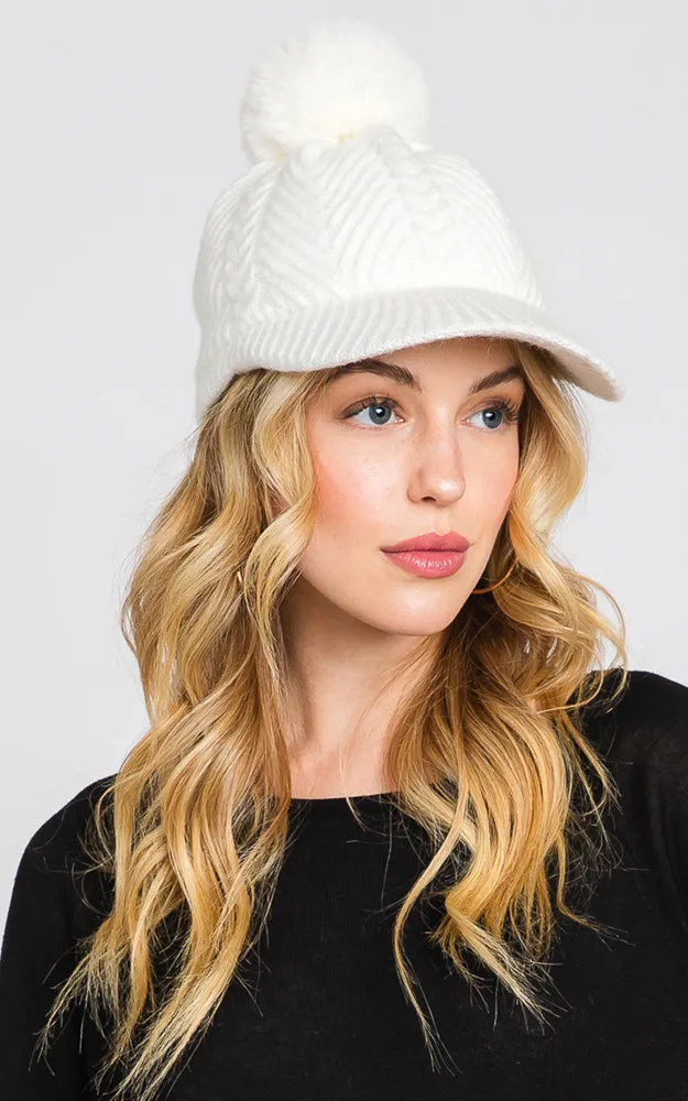MH0143 KNIT CABLE CAP WITH POM POM HATS