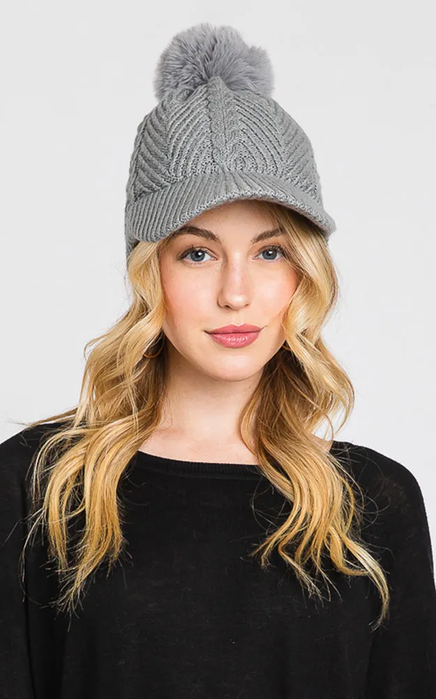 MH0143 KNIT CABLE CAP WITH POM POM HATS