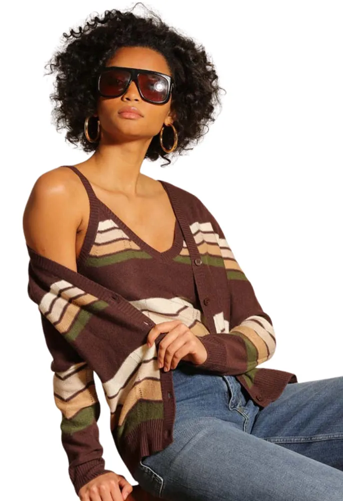 Minnie Rose Cashmere Chevron Cardigan