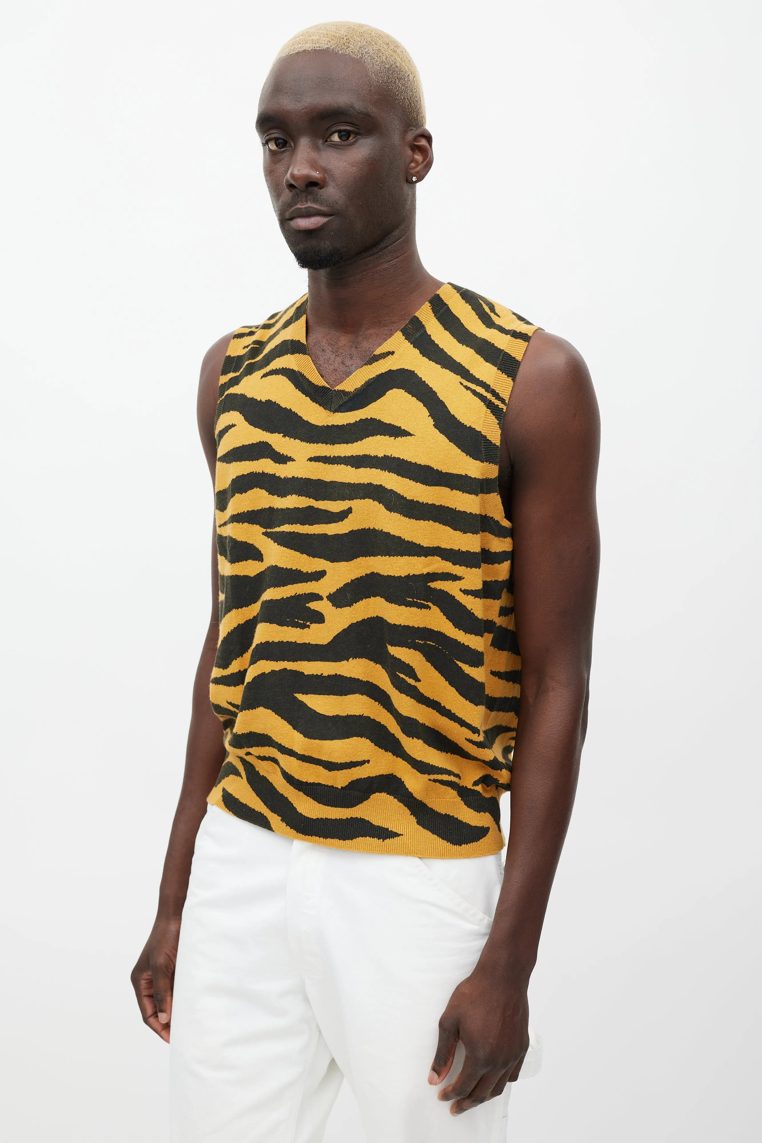 Orange & Black Knit Patterned Vest