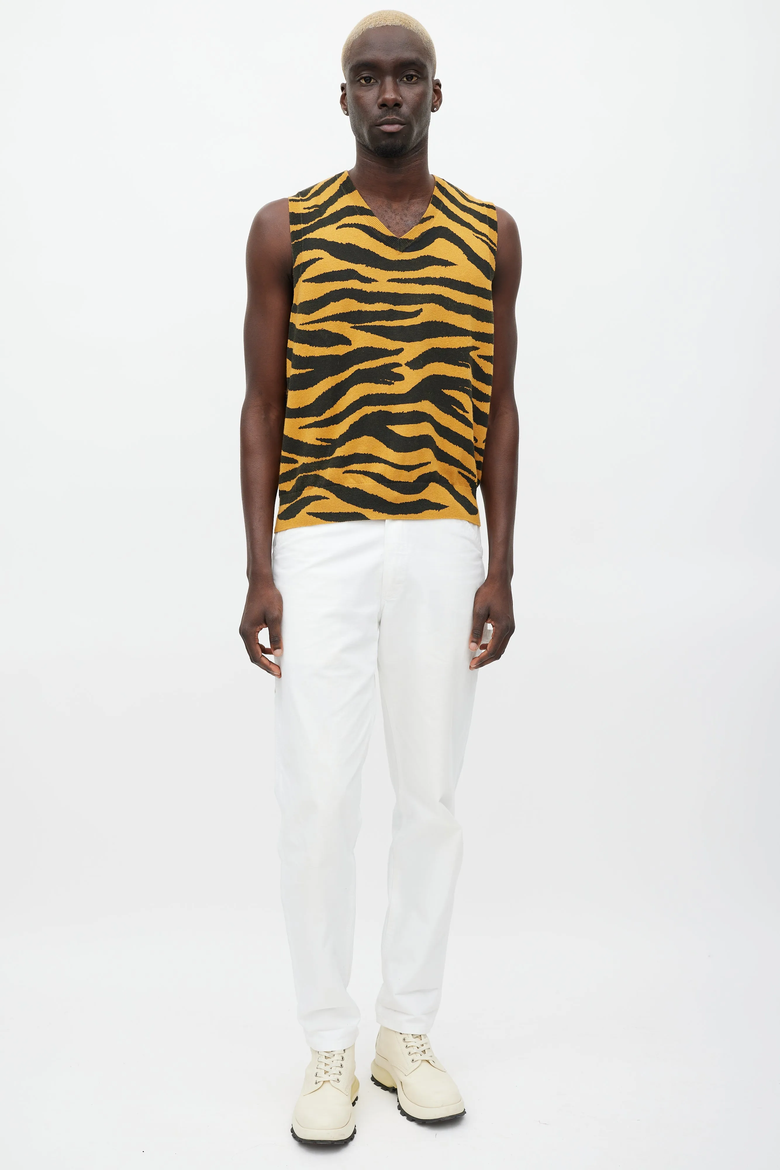 Orange & Black Knit Patterned Vest