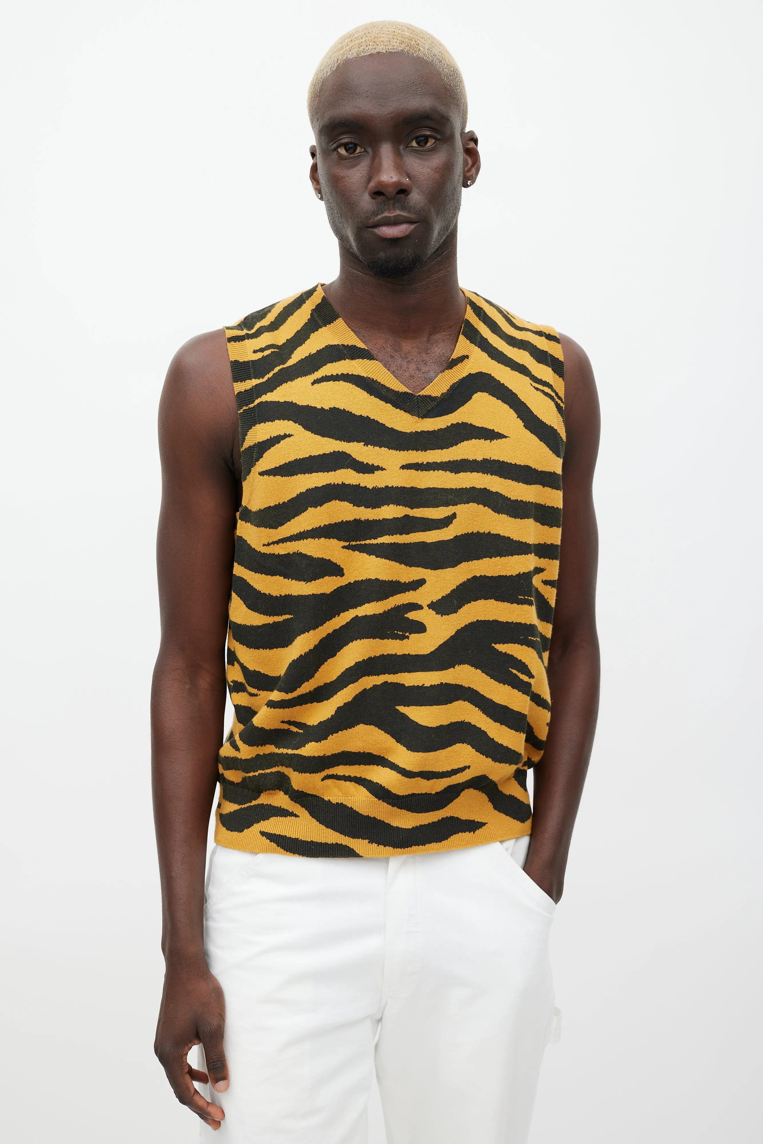 Orange & Black Knit Patterned Vest