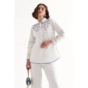 Our Love Shae White Cotton Satin Embroidered Shirt Our Love Shae White Cotton Satin Embroidered Shirt