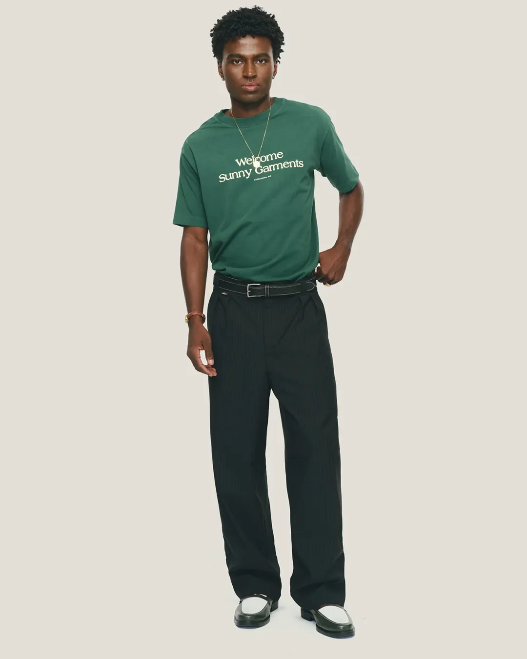 Pinstripe Wide Double-Pleat Tailored Pants