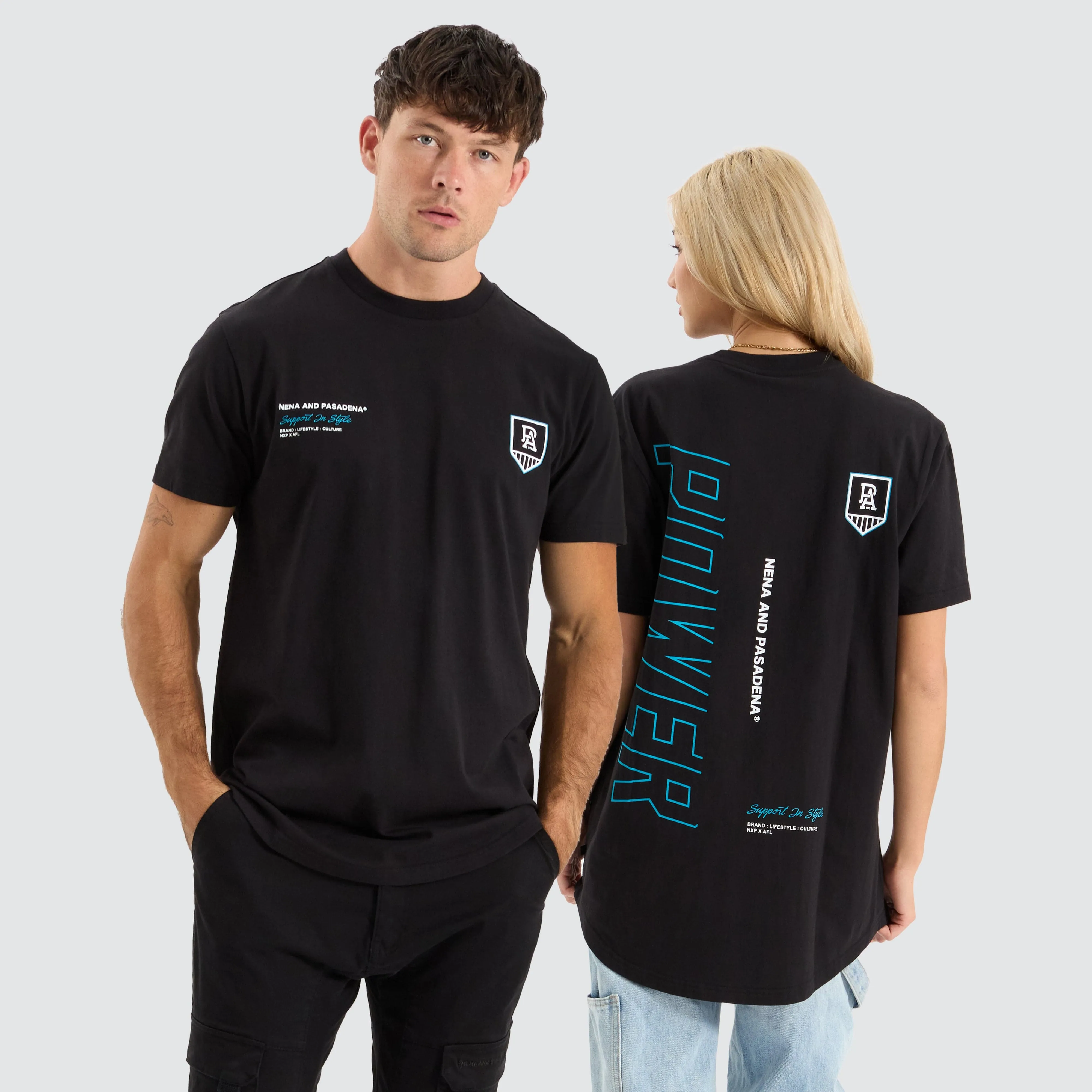Port Adelaide Power AFL Dual Curved Tee Jet Black