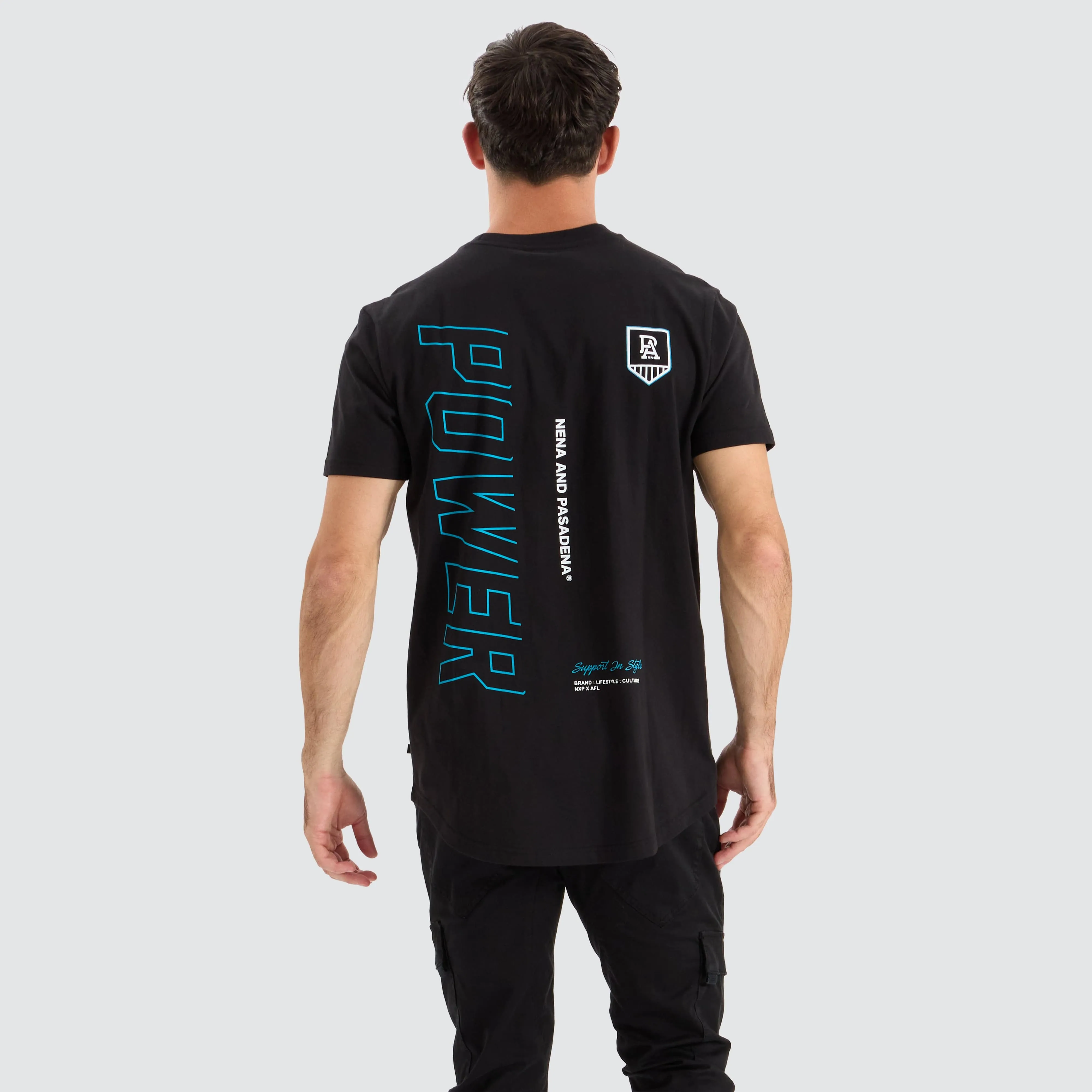 Port Adelaide Power AFL Dual Curved Tee Jet Black