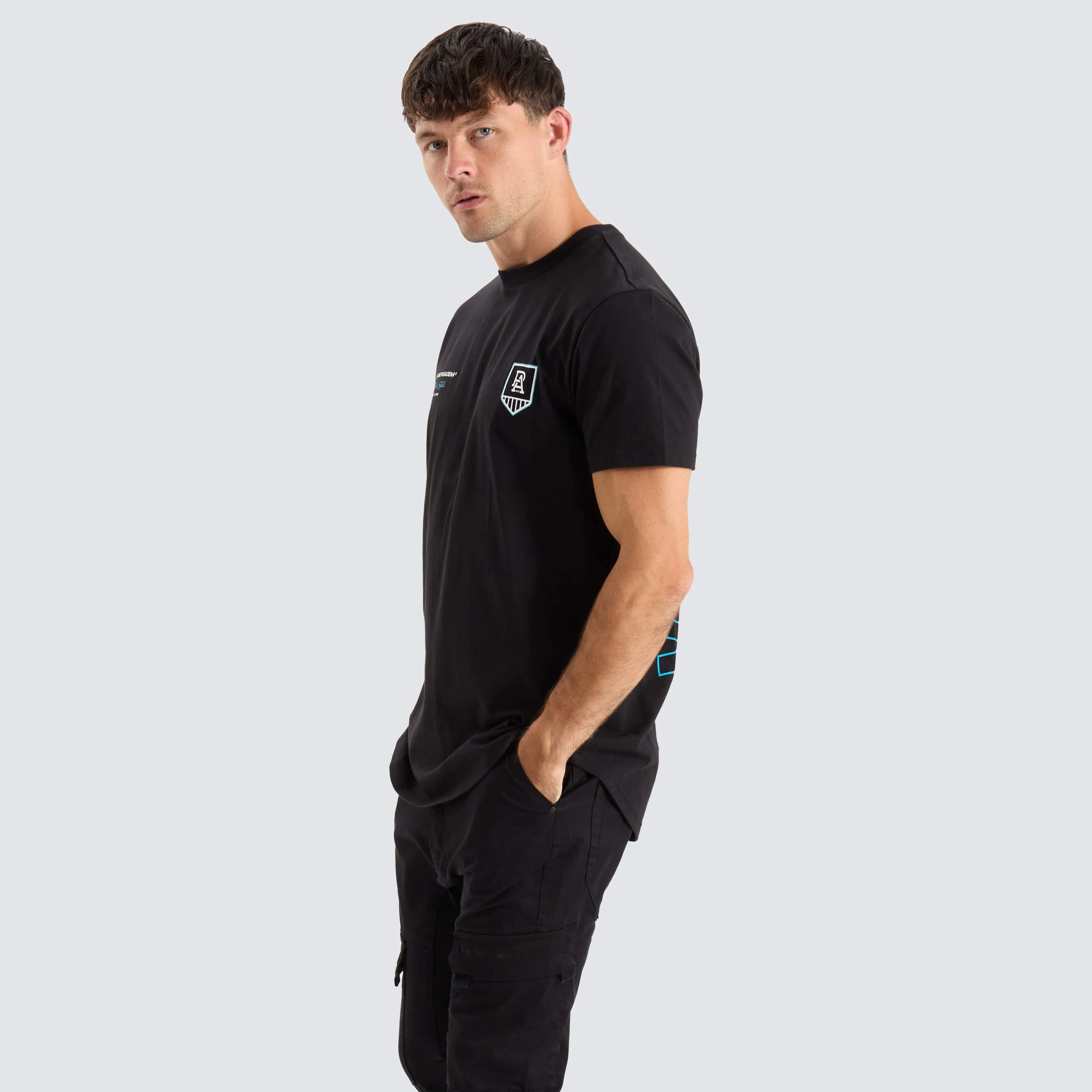 Port Adelaide Power AFL Dual Curved Tee Jet Black