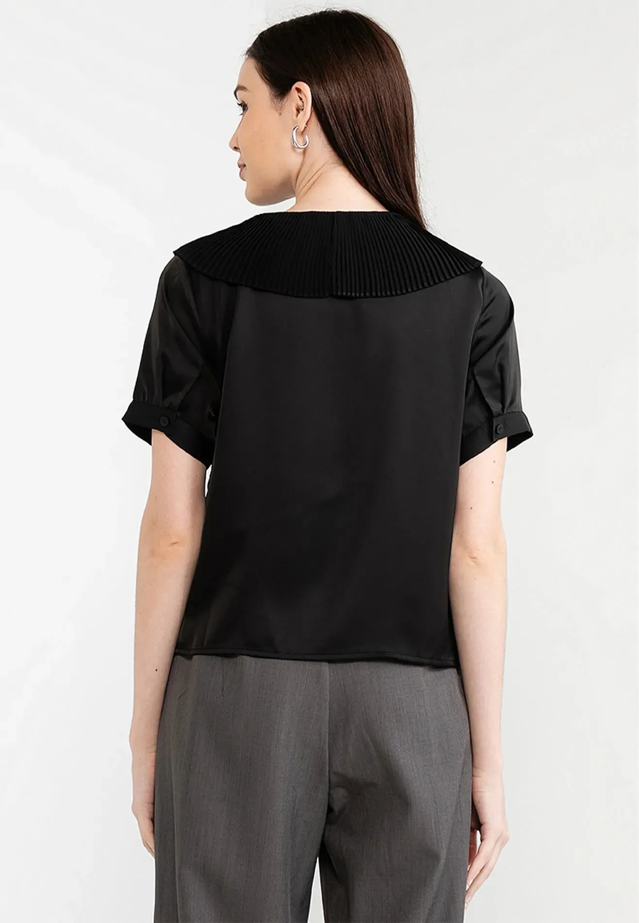 Puritan Collar Satin Button Blouse