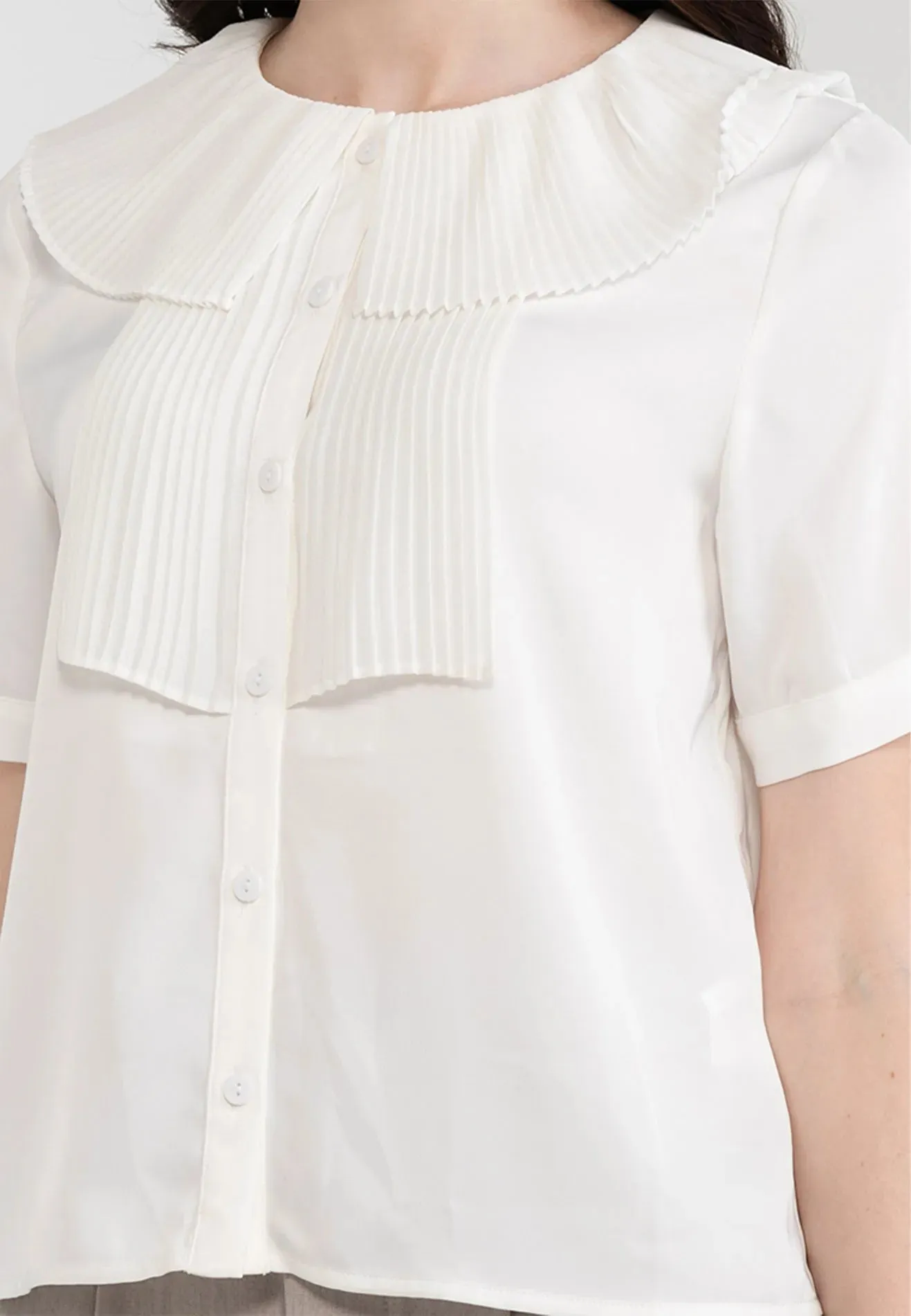 Puritan Collar Satin Button Blouse