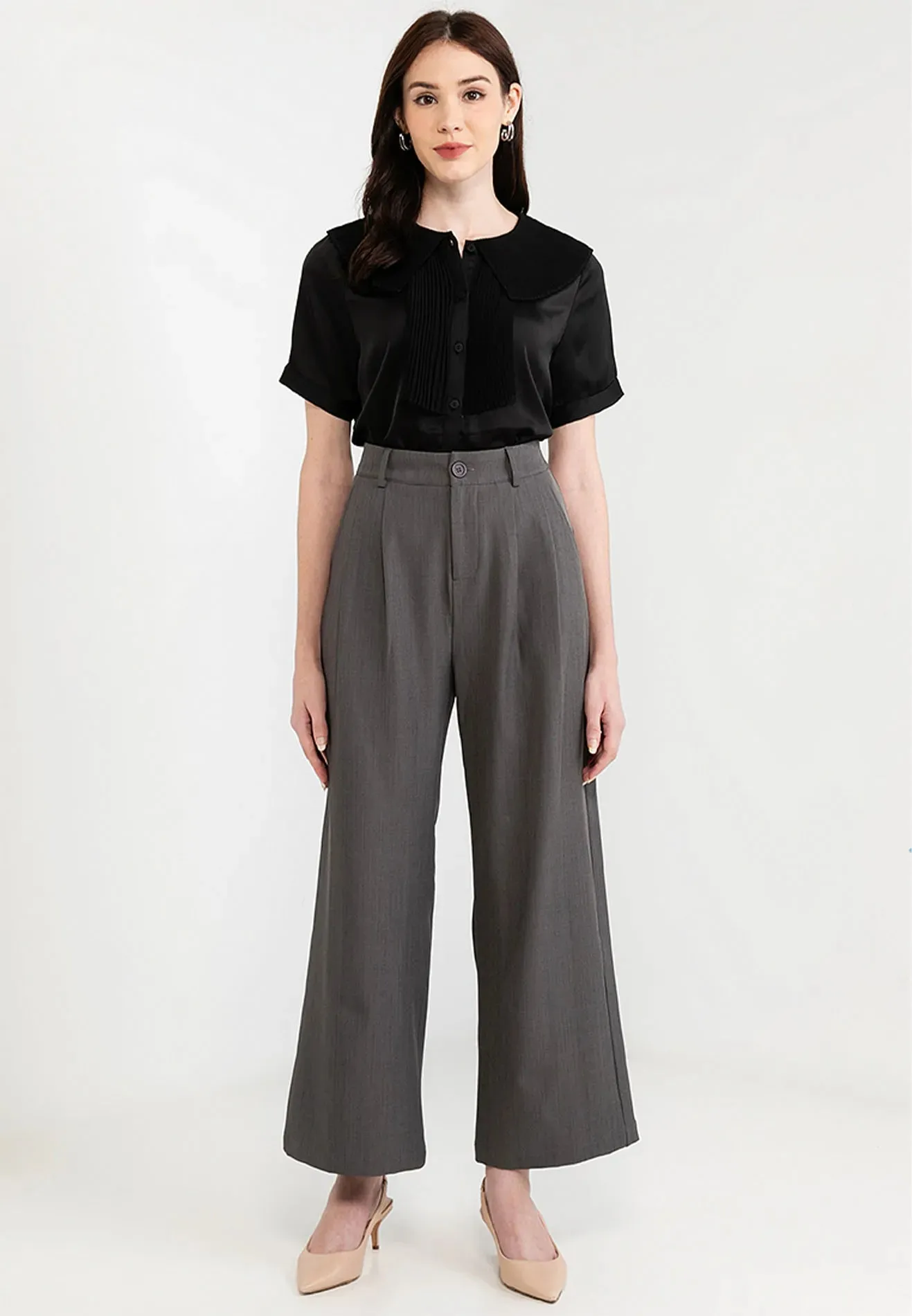 Puritan Collar Satin Button Blouse