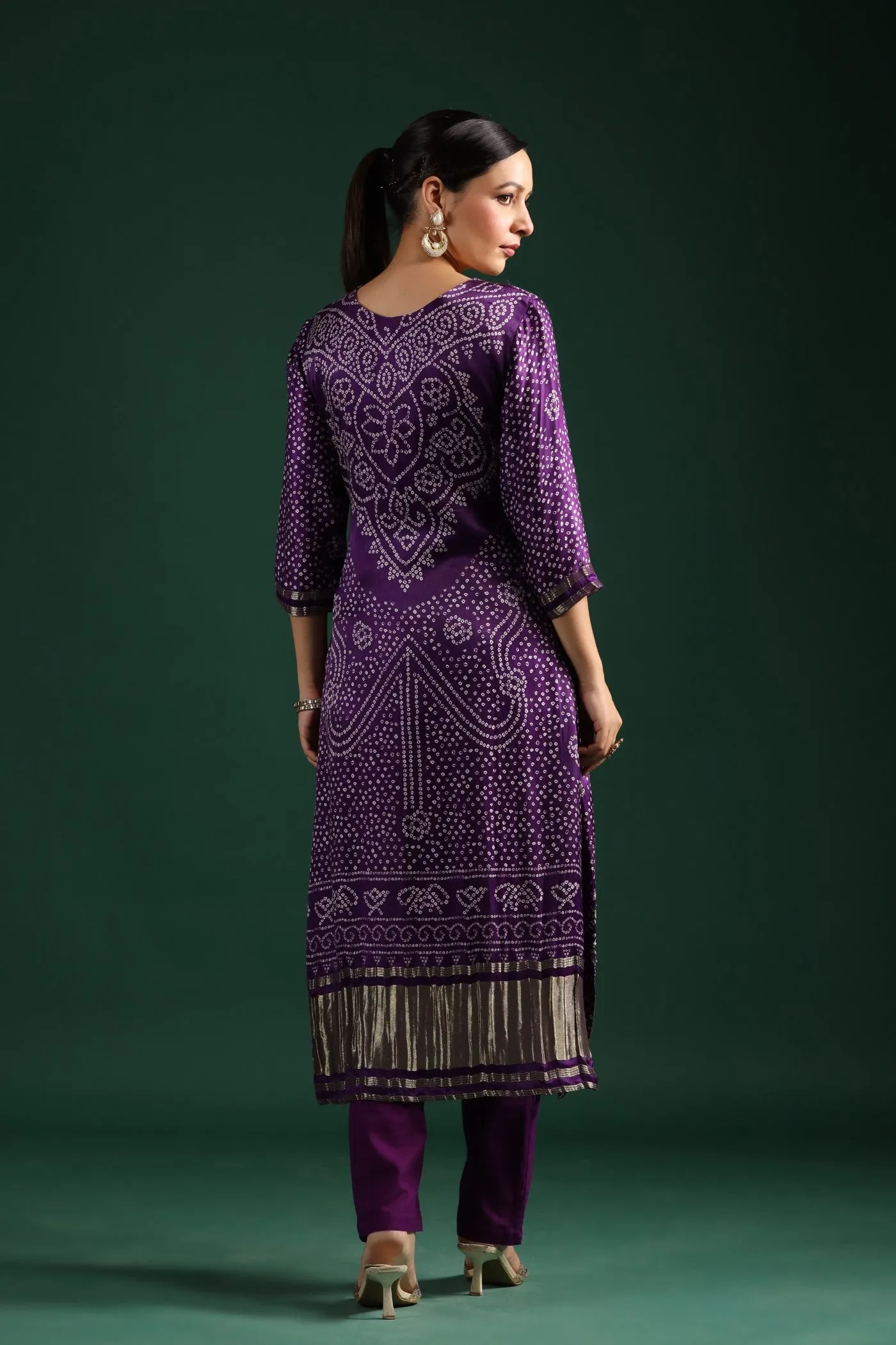 Purple Bandhani Embroidered Kurta Set