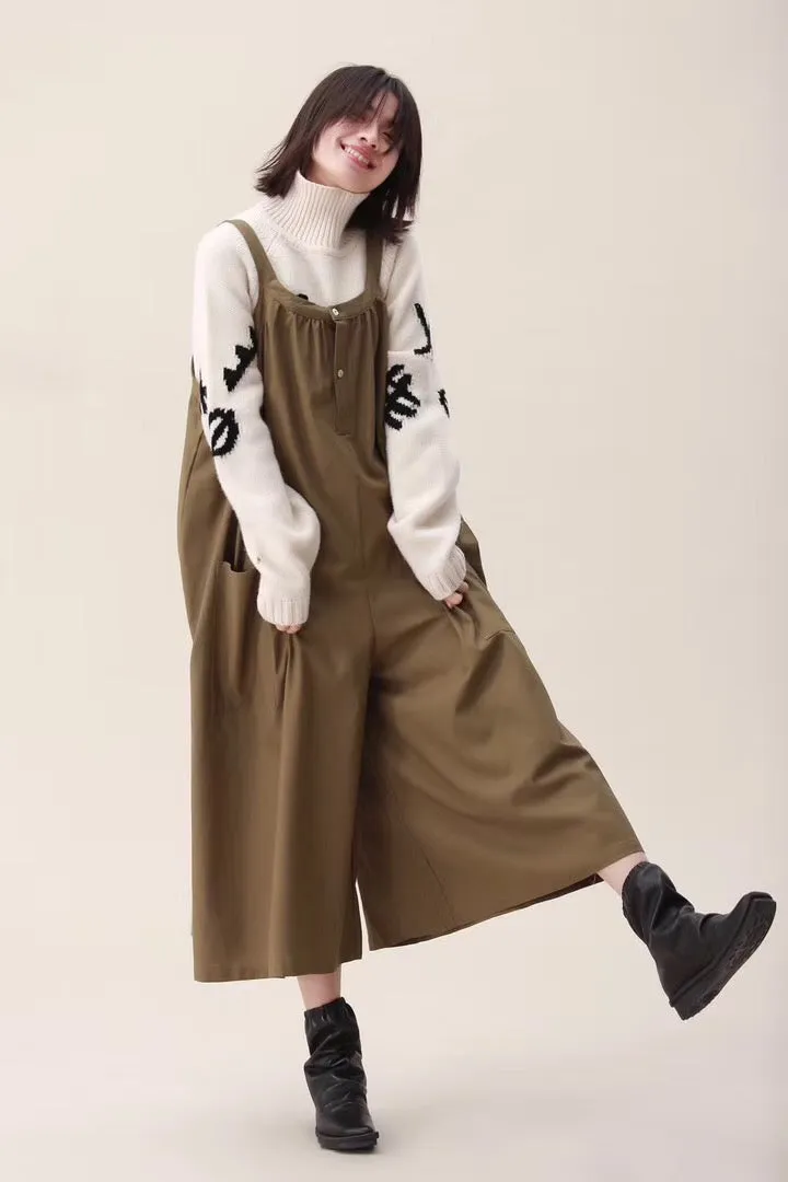 Spring Wide Leg Overalls Cotton Warm Casual Women Jumpsuits /Trousers