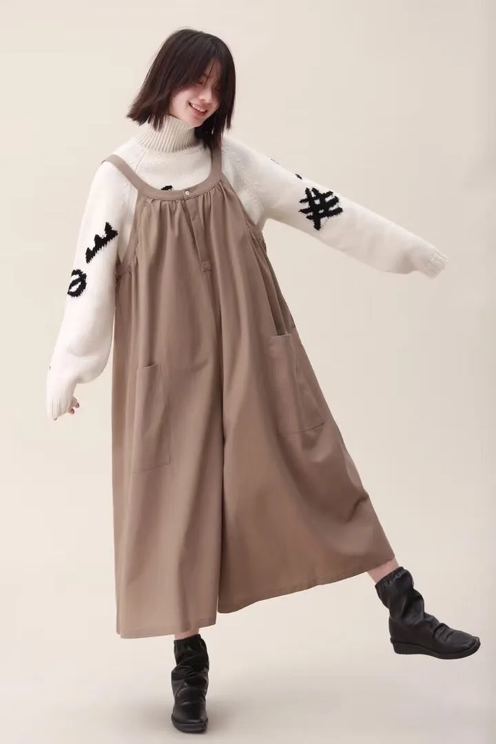 Spring Wide Leg Overalls Cotton Warm Casual Women Jumpsuits /Trousers