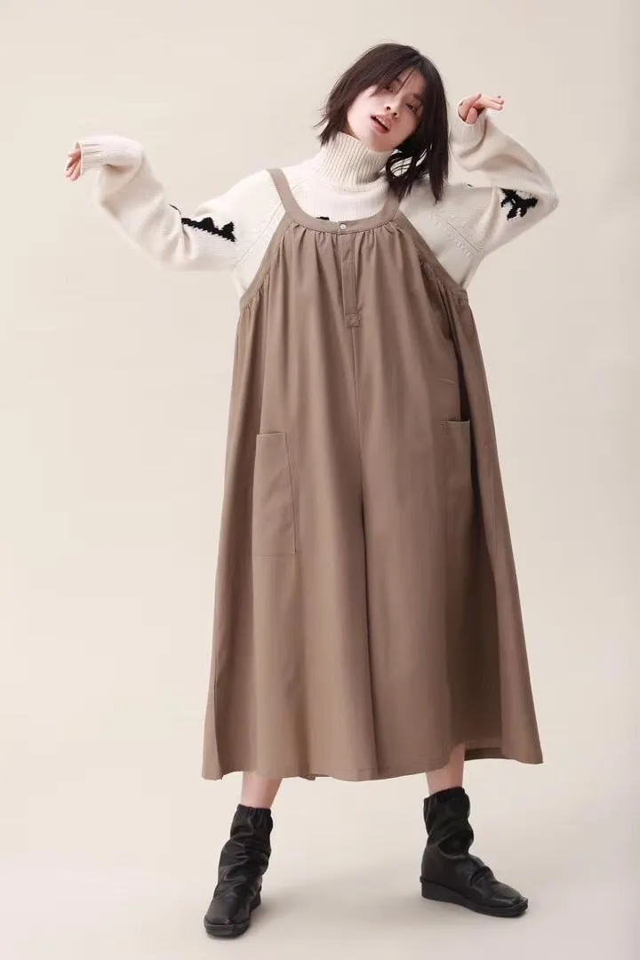 Spring Wide Leg Overalls Cotton Warm Casual Women Jumpsuits /Trousers