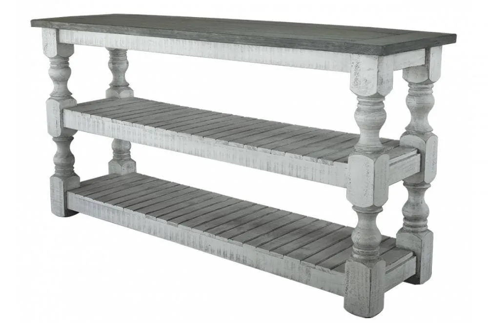 STONE SOFA TABLE WITH SHELVES