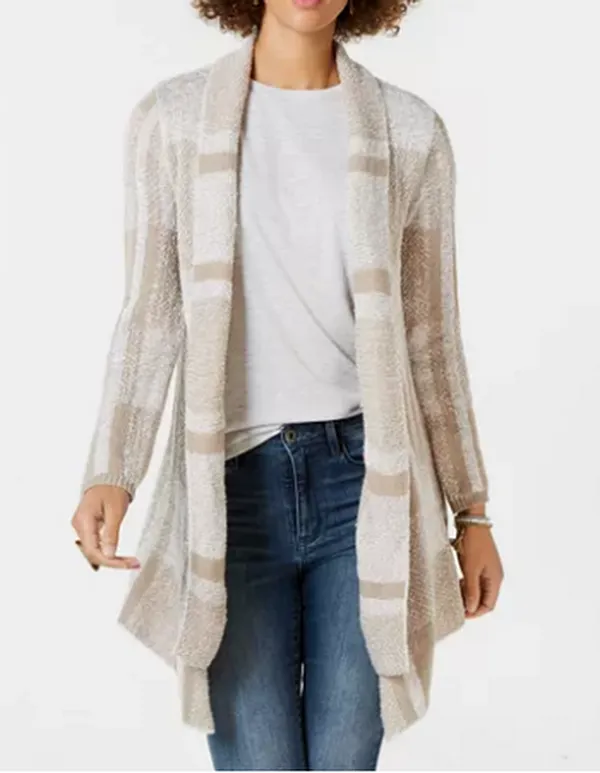 Style & Co Petite Plaid Boucle Cardigan