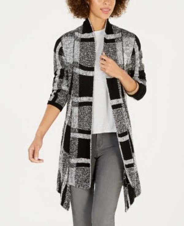 Style & Co Petite Plaid Boucle Cardigan