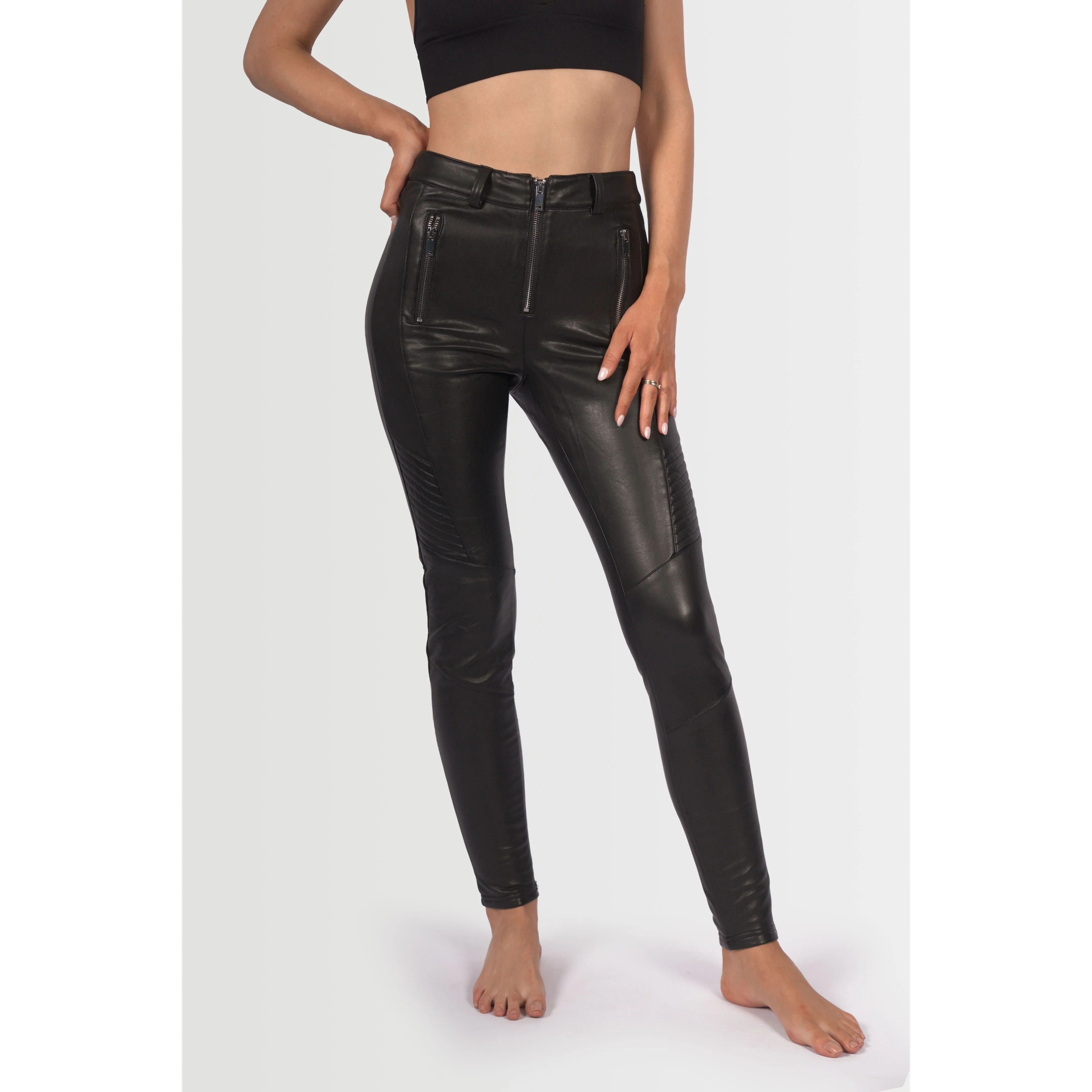 Topshop Women's Fliss Biker Leather Look Pants - Black