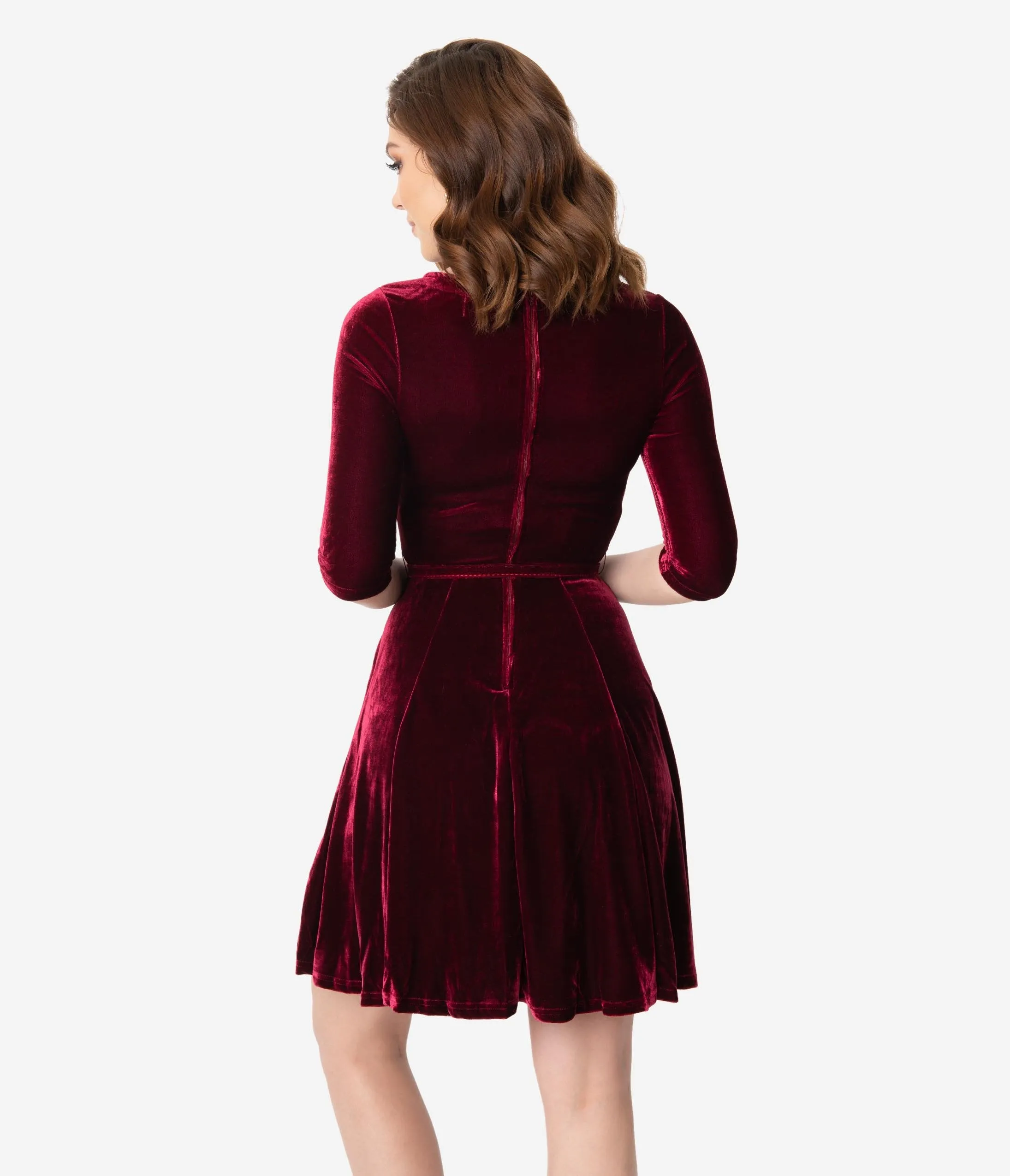 Unique Vintage Merlot Red Velvet Fit & Flare Dress