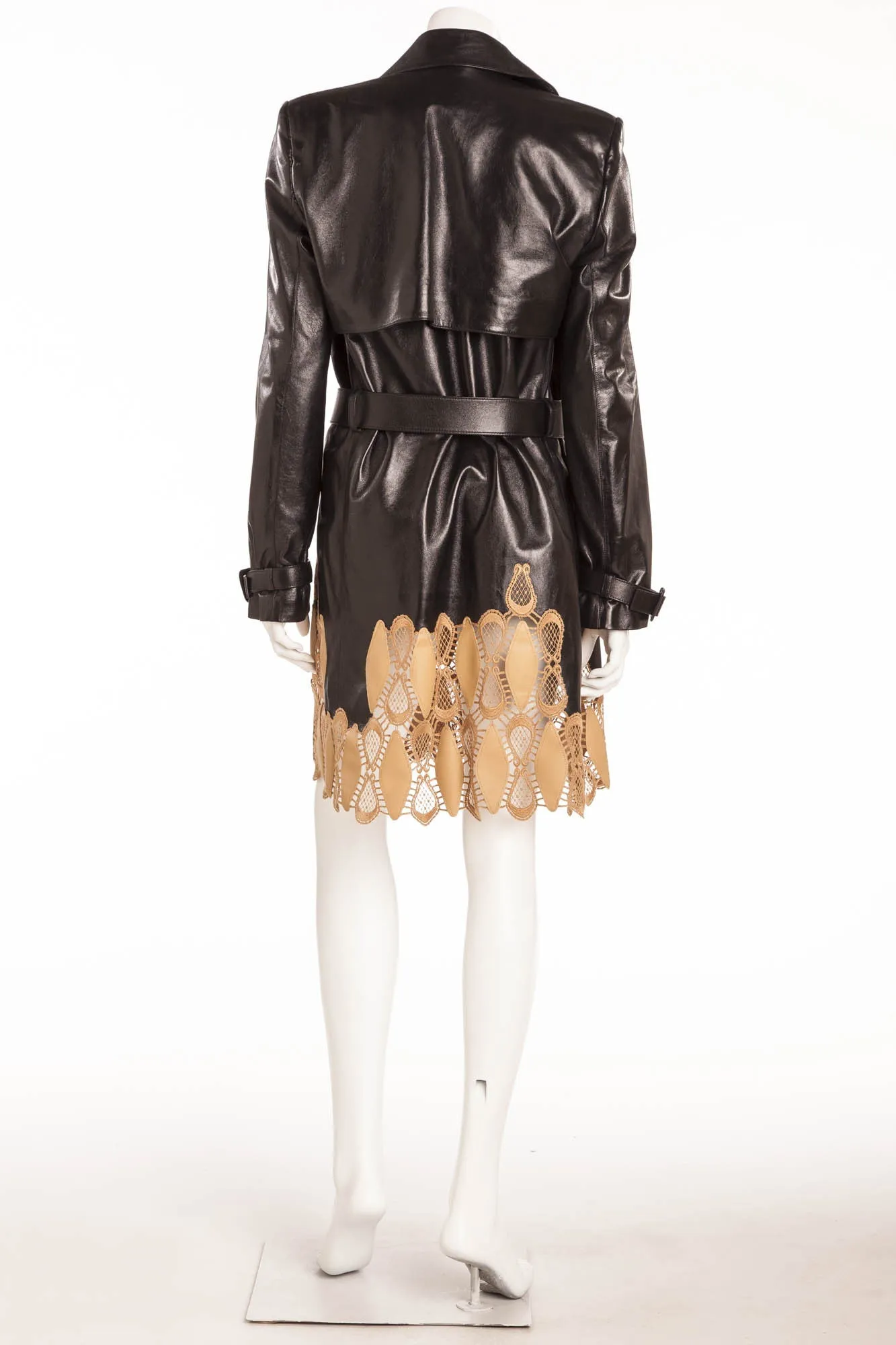 Versace - Black Leather Trench Nude Bottom Design  - IT 42