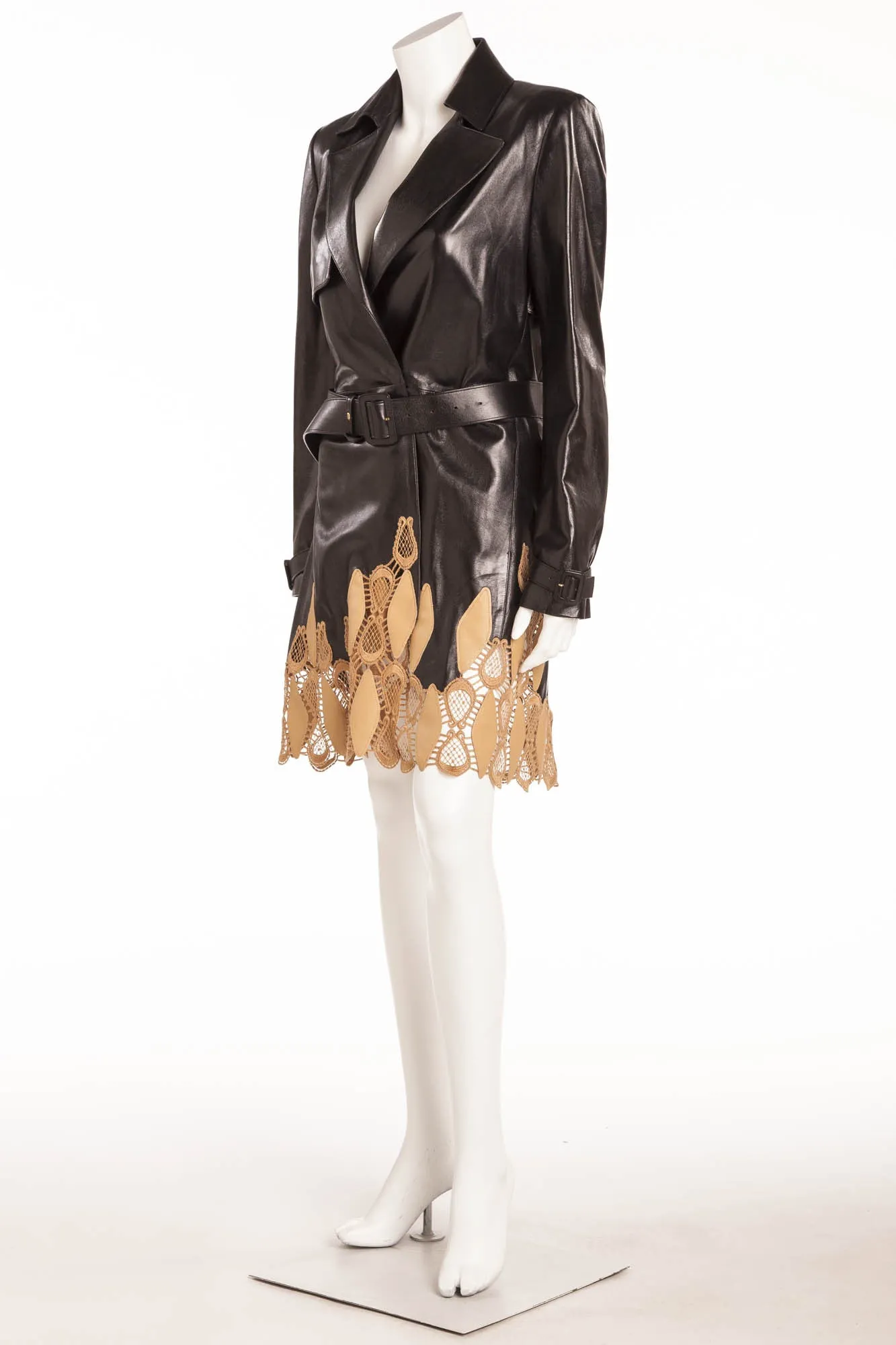 Versace - Black Leather Trench Nude Bottom Design  - IT 42