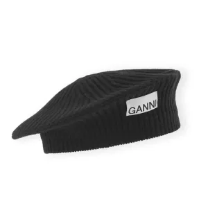 Wool Rib Knit Beret (Black)