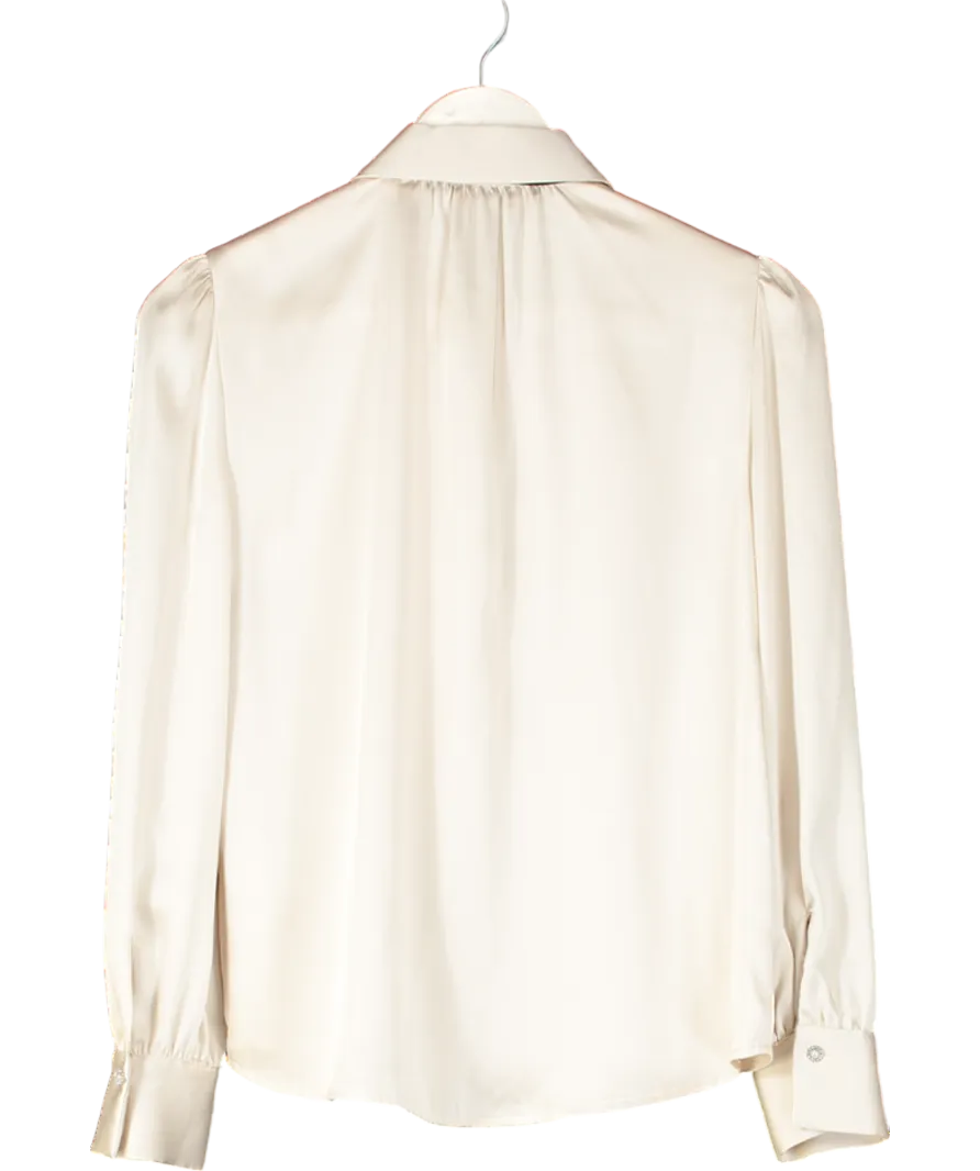 ZARA Cream Satin Ruffle Front Tie Neck Blouse UK XS